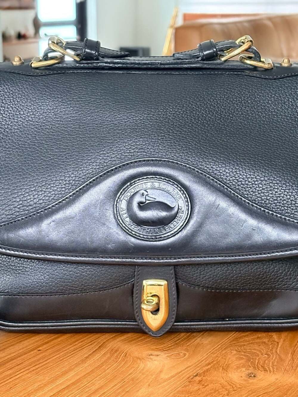 Vintage Dooney & Bourke All Weather Leather Carrier Black Purse - Picture 2 of 13